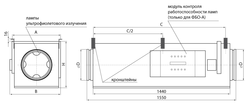 Конструктивная схема фильтра ФБО для воздуховода круглого сечения